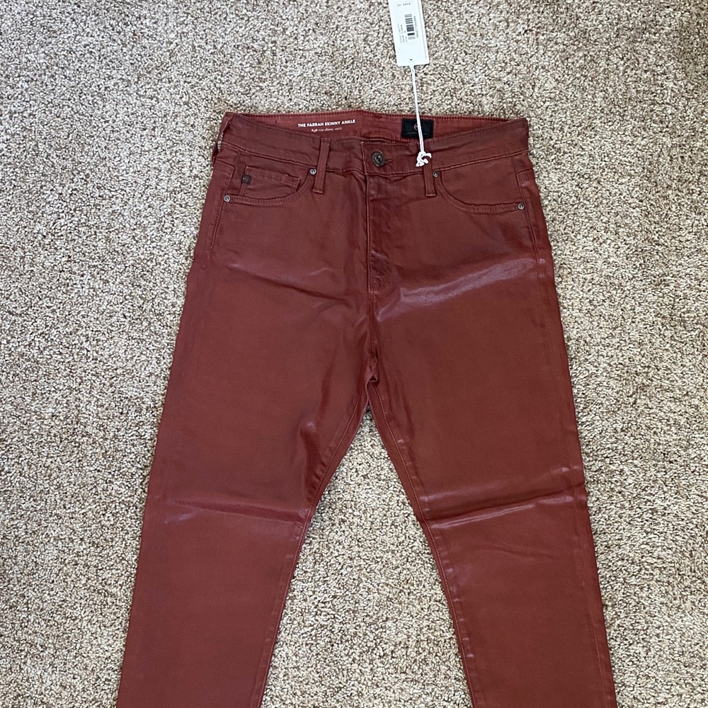 AG Adriano Goldschmeid Women's 28 Farrah Leatherette Jeans NWT Maroon